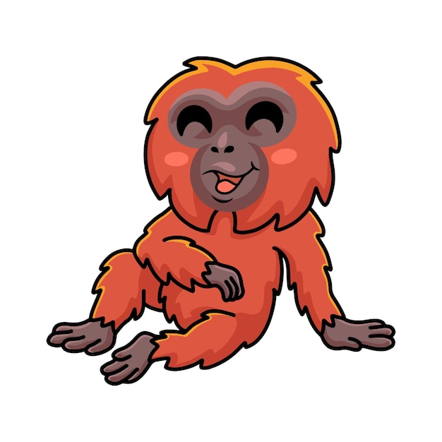 Vector cute little orangutan cartoon sitting