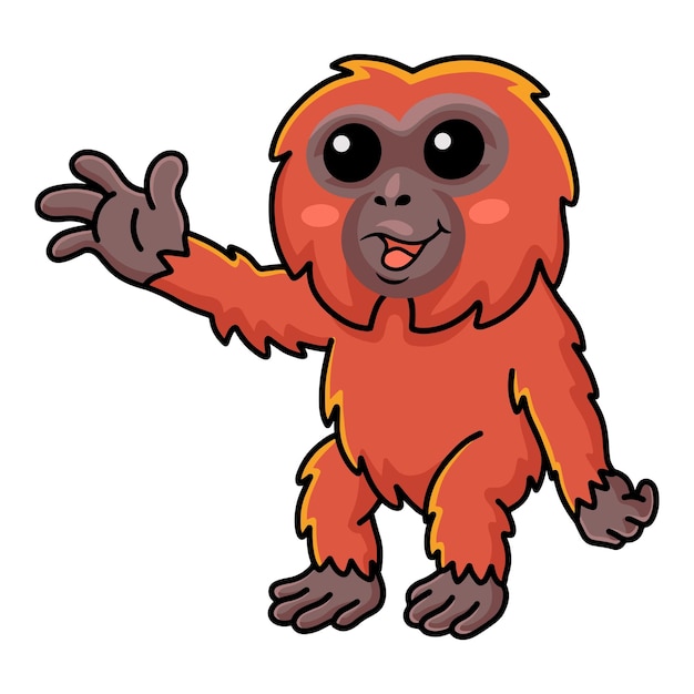 Carino piccolo cartone animato orangutan agitando la mano