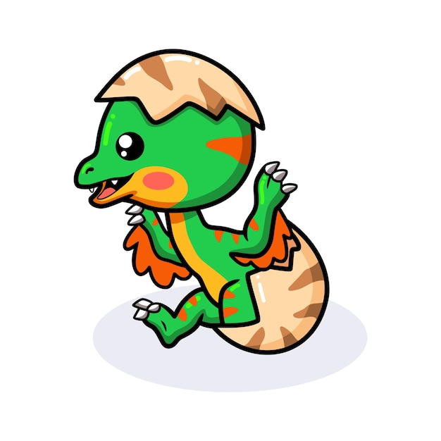 Cute little oviraptor dinosaur cartoon hatching from egg