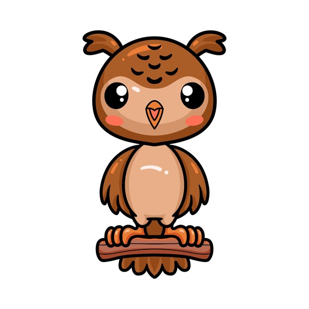 Cute little owl cartoon on tree branch