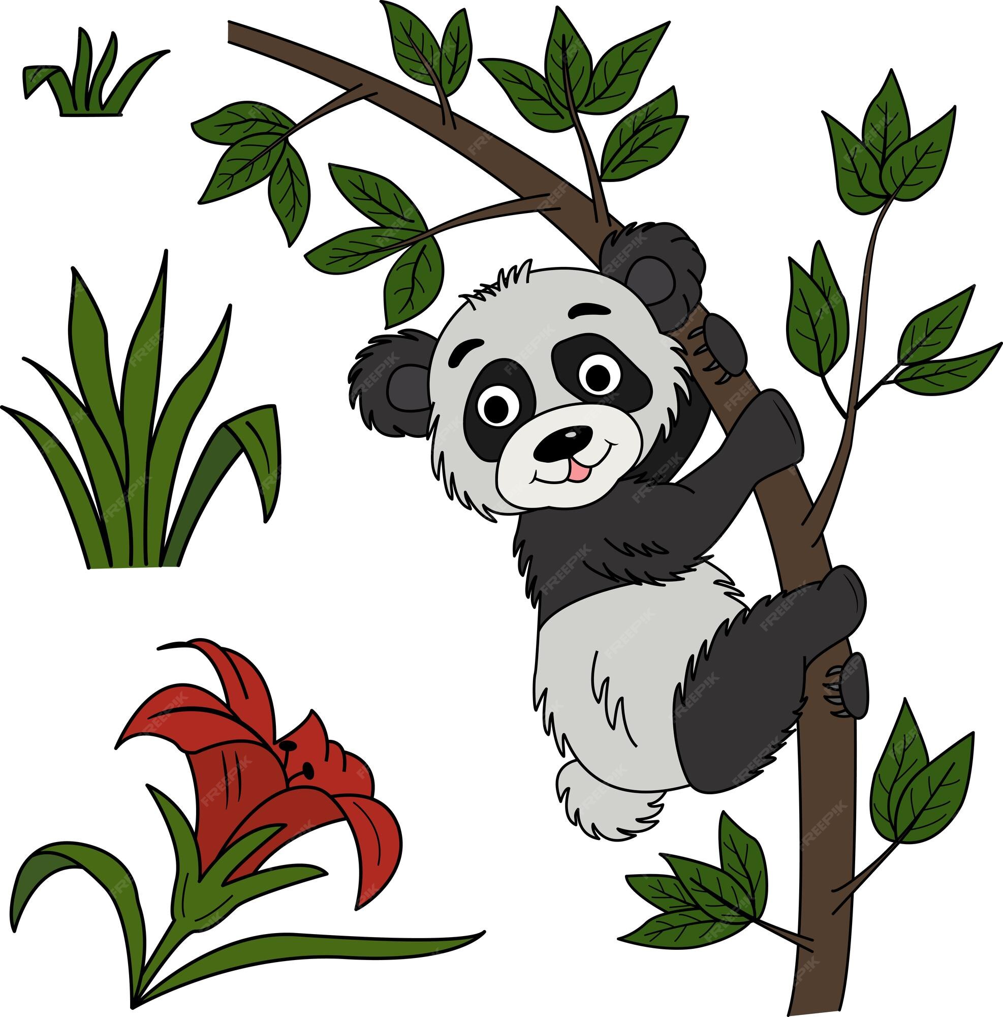 Premium Vector, Cute little panda hanging in the tree