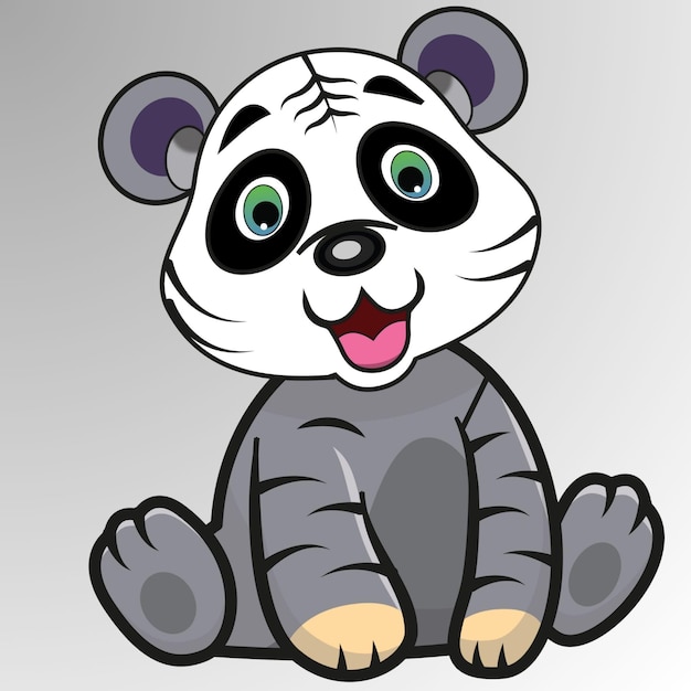 Cute little panda cartoon Siting in a happy mood