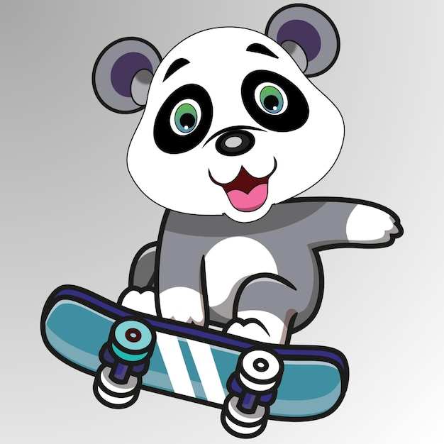 Cute little panda cartoon on Skateboard