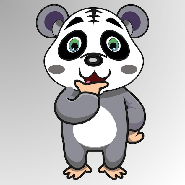 Cute little panda cartoon with Thinking Posture