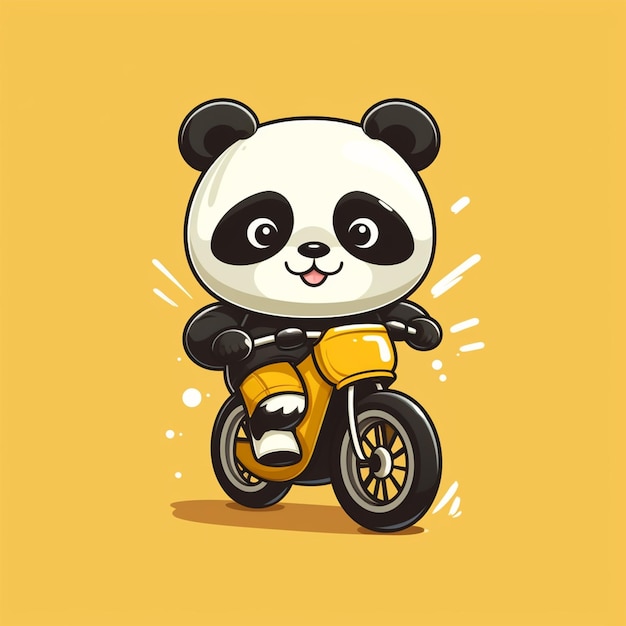 cute little panda riding a bike vector logo vector art emblem simple cartoon