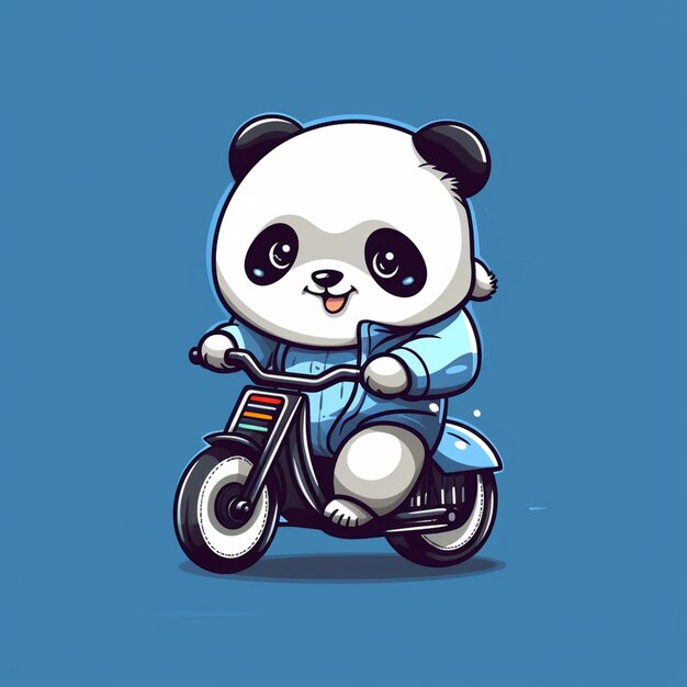 自転車に乗ってかわいいパンダのベクトルのロゴ ベクトル アート エンブレム シンプルな漫画