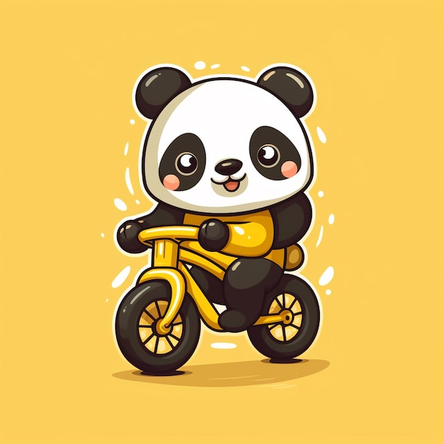 cute little panda riding a bike vector logo vector art emblem simple cartoon