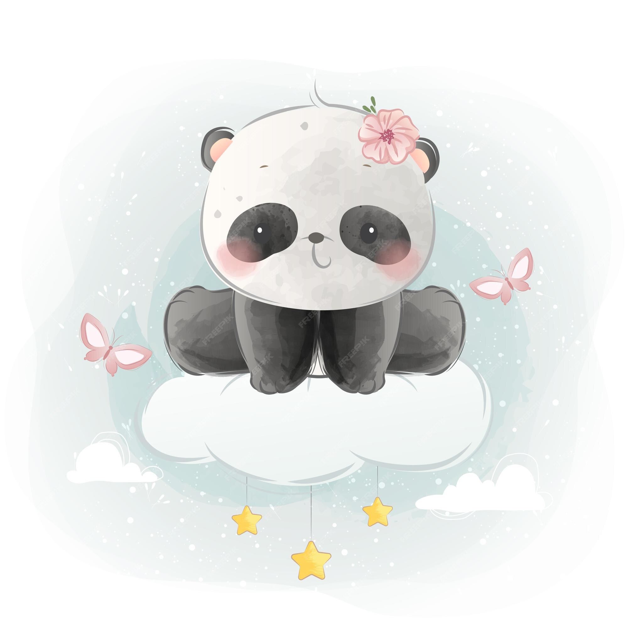 Panda sitting on cloud cute creative kawaii Vector Image