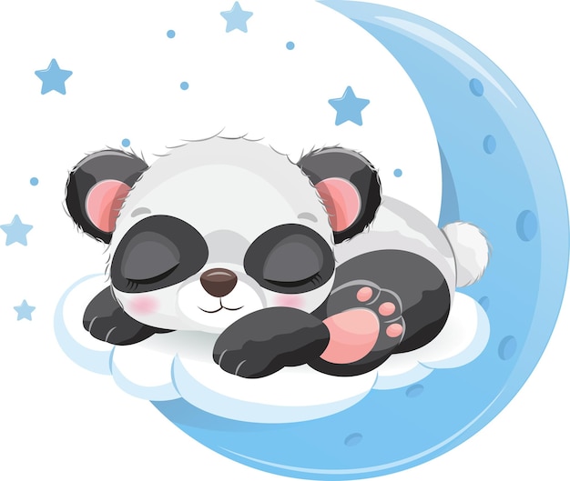 Cute Little Panda sleeping on the moon