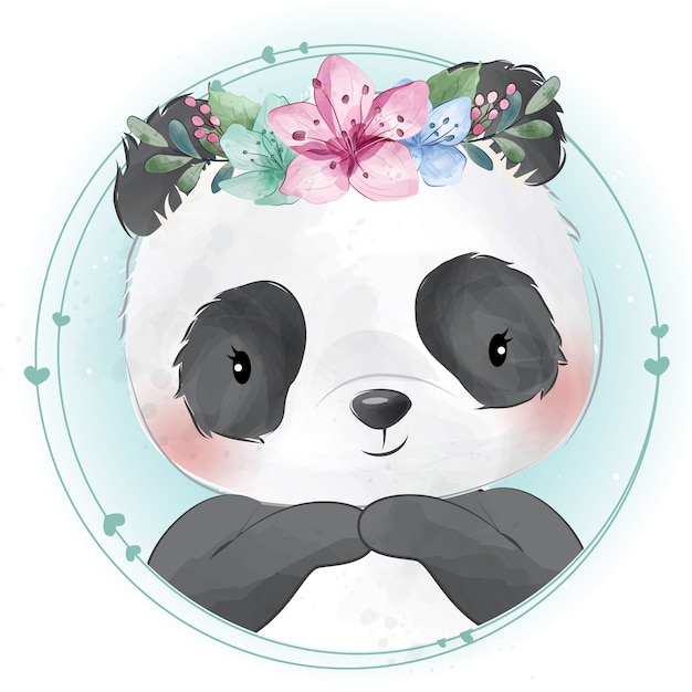 Cute little panda with floral portrait