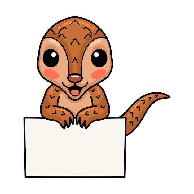 Cute little pangolin cartoon with blank sign