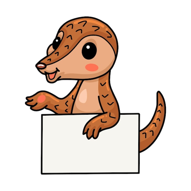 Cute little pangolin cartoon with blank sign