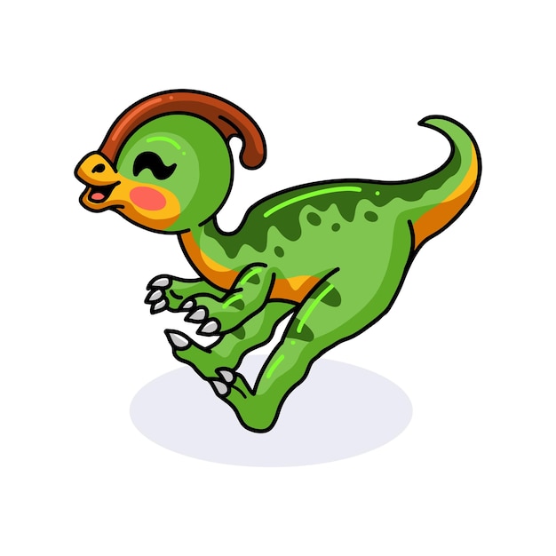 Cute little parasaurolophus dinosaur cartoon jumping