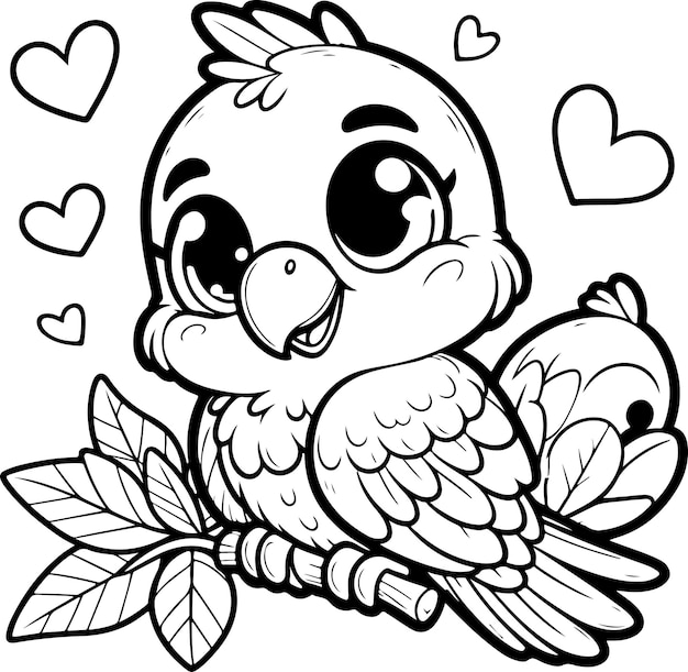 Cute little parrot black outline children coloring book