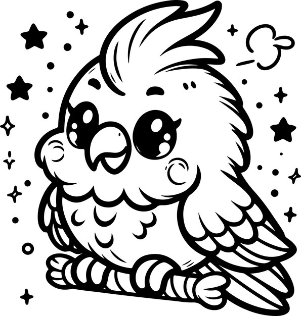 Cute little parrot black outline children coloring book