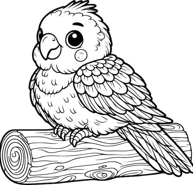 Cute little parrot black outline children coloring book