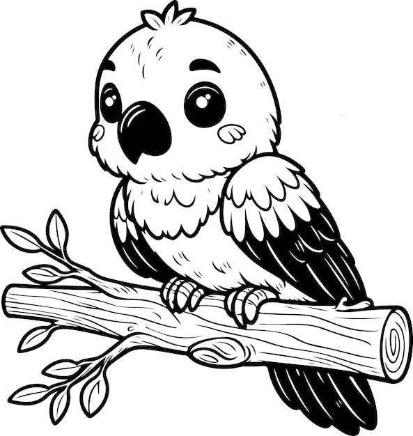 Cute little parrot black outline children coloring book