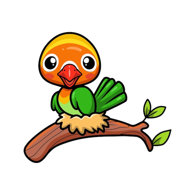 Vector cute little parrot cartoon on tree branch