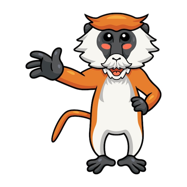 Cute little patas monkey cartoon waving hand