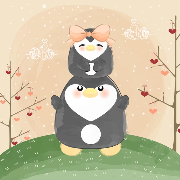 Cute little penguin couple