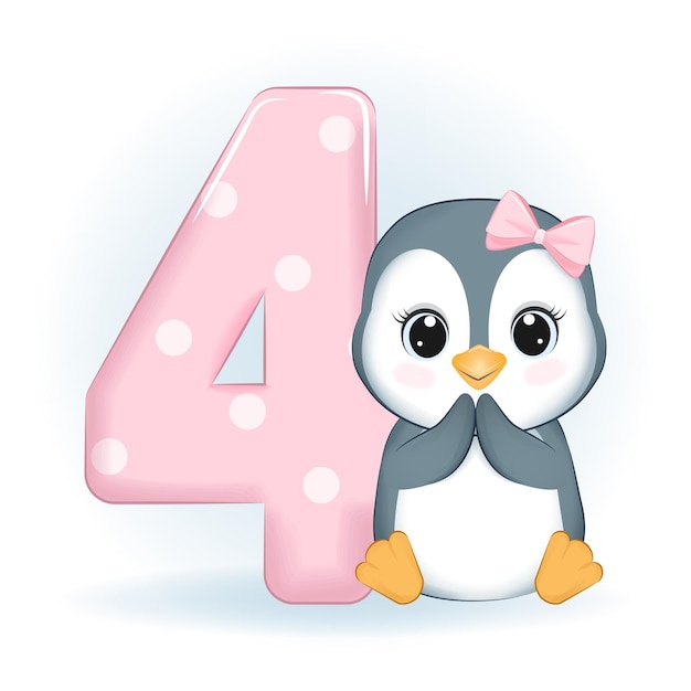 Милый маленький пингвин и номер 4
