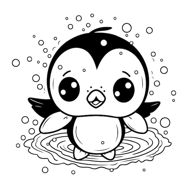 cute little penguin in the water with bubbles vector illustration design