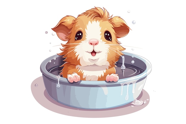 Cute little pet guinea pig with bowl of porridge cartoon Flat graphic vector illustrations isolated on white background