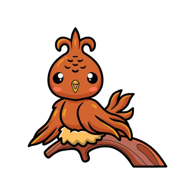 Вектор Милый маленький мультфильм феникса, сидя на гнезде