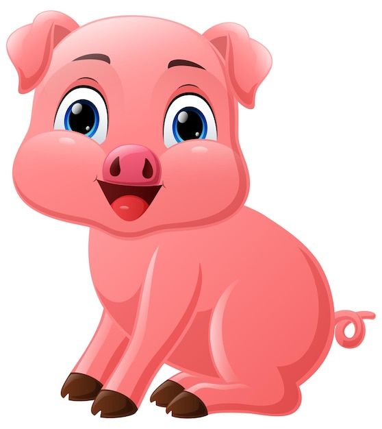 Vector cute little pig cartoon on white background