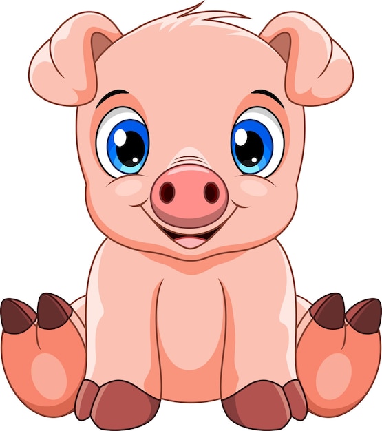 Vector cute little pig sitting on white background