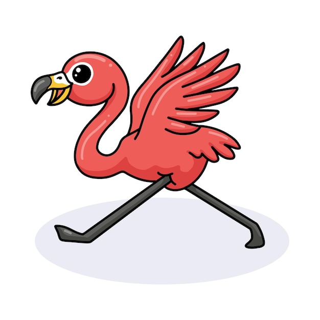 Vector cute little pink flamingo cartoon running