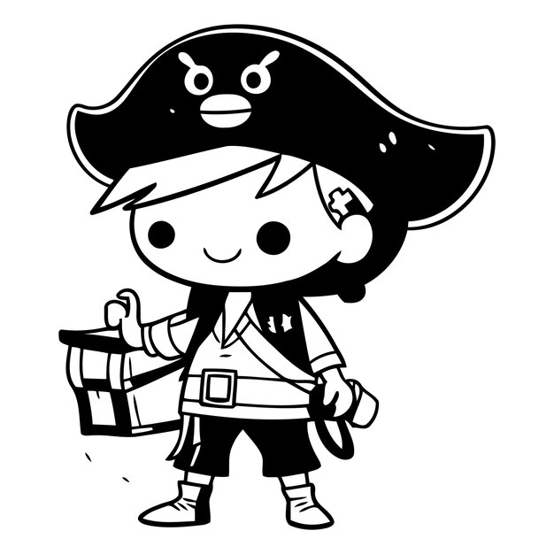 Vector cute little pirate boy cartoon character vector illustration on white background