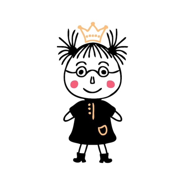 Cute little princess doodle isolated vector illustration perfect for posters greeting cards tee logo and print