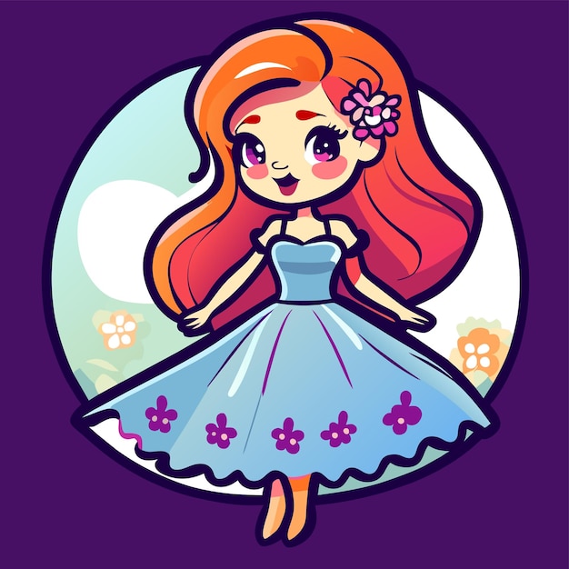 Cute little princess hand drawn flat stylish cartoon sticker icon concept isolated illustration