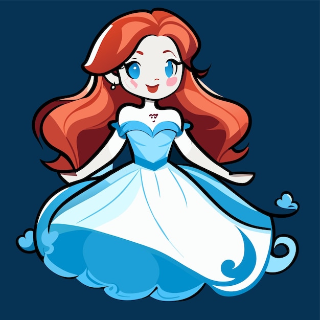 Cute little princess hand drawn flat stylish cartoon sticker icon concept isolated illustration