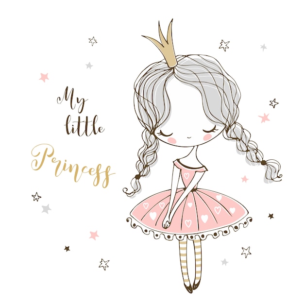 Вектор Милая маленькая принцесса в стиле doodle.