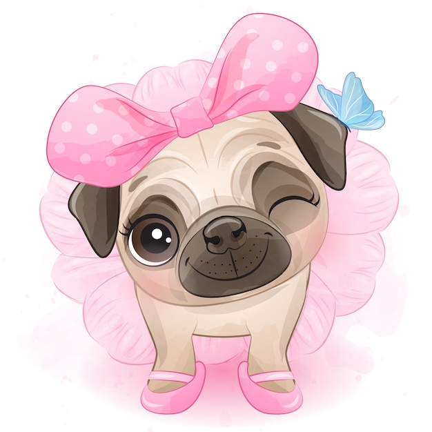 Vector cute little pug with ballerina