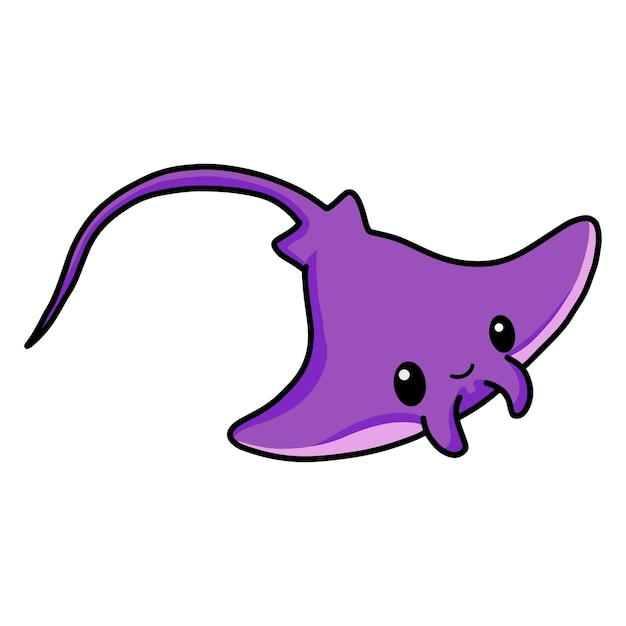 Cute little purple stingray cartoon swimming