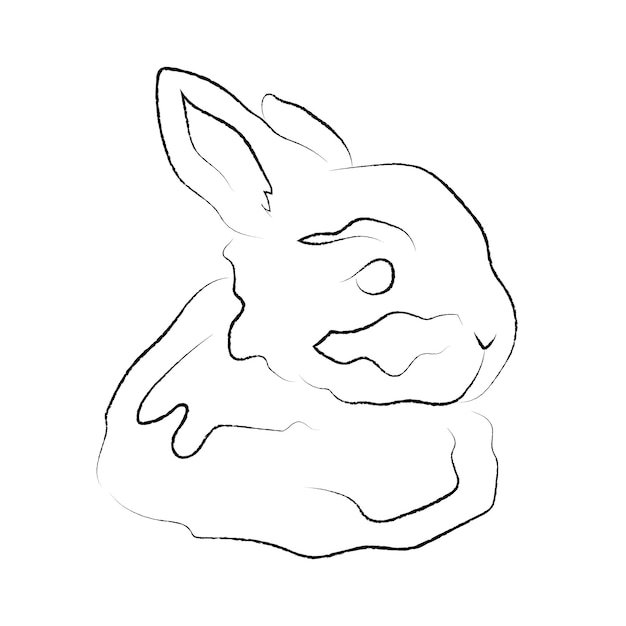 Cute little rabbit, bunny, black and white line art, one line art