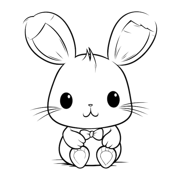 Vector cute little rabbit cartoon vector illustration graphic design in black and white