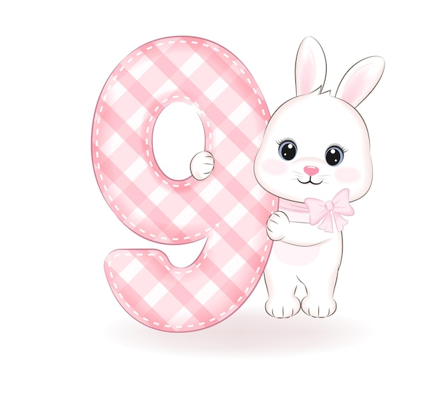 Cute little rabbit happy birthday 9 years old