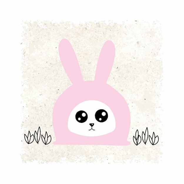 Cute little rabbit icon print hare face head on paper background 2d illustration