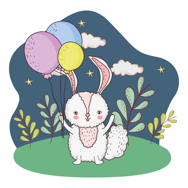 cute little rabbit with balloons helium in the park