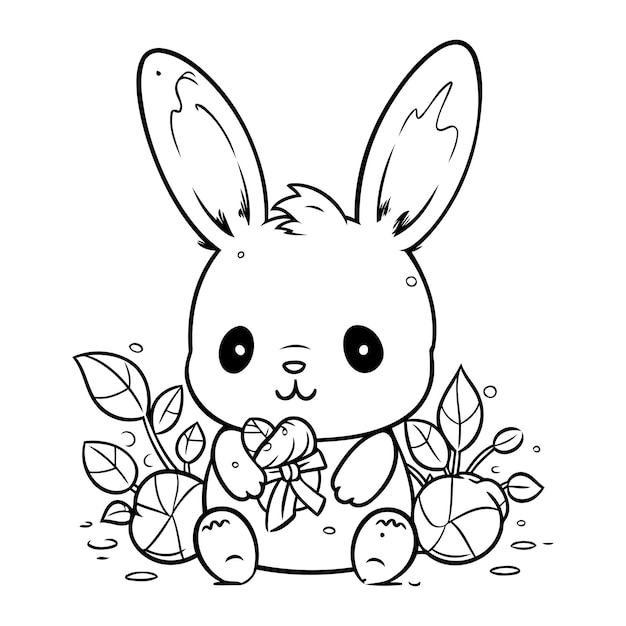 Vector cute little rabbit with easter eggs in the garden vector illustration design
