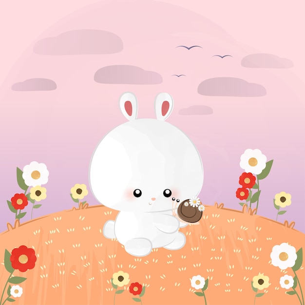 Vector cute little rabbit with snail