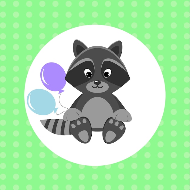 Cute little Racoon with multicolored balloons vector illustration