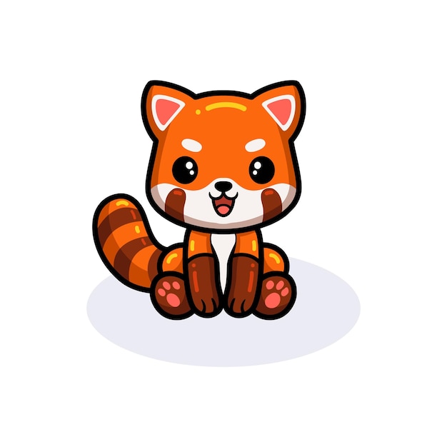 Cute little red panda cartoon sitting