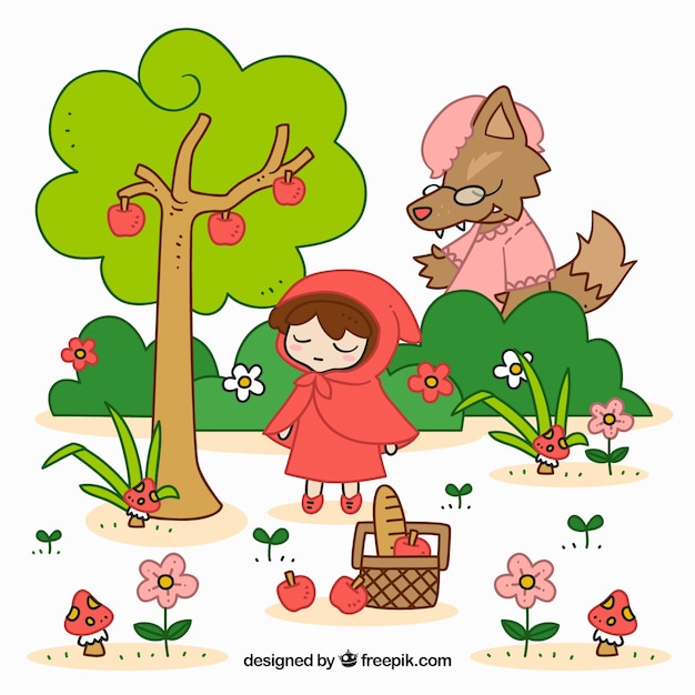 Cute little red riding hood and the wolf