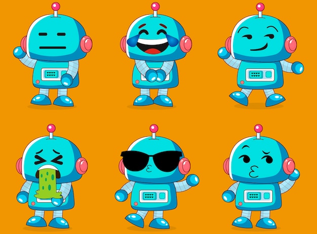 Cute little robot illustration emotions emotes sticks emojis pattern illustration collection