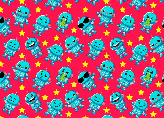 Cute little robot illustration emotions emotes sticks emojis pattern illustration collection